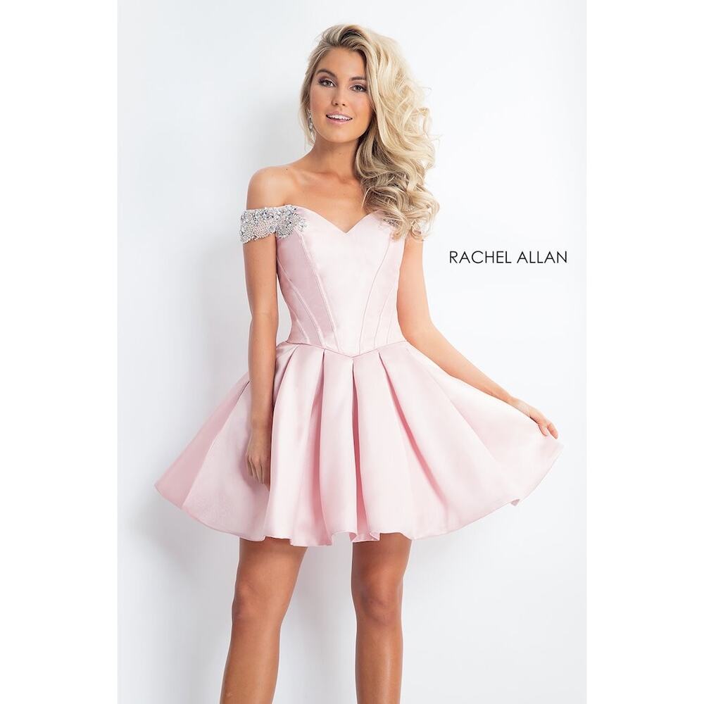 Rachel Allan Embellished Off The Shoulder Formal Evening Mini Dress Size 12 Pink